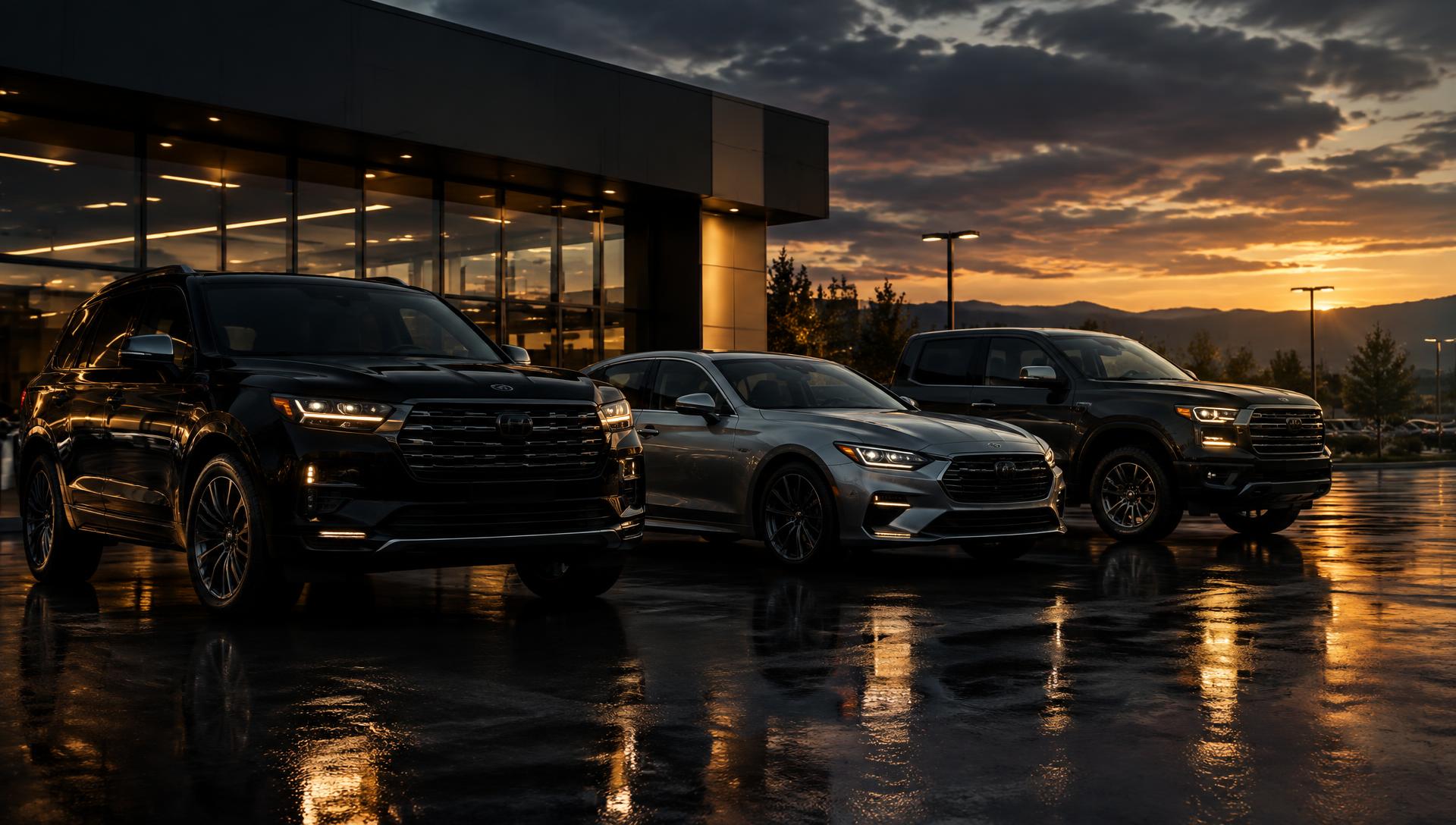 Premium vehicles at dusk